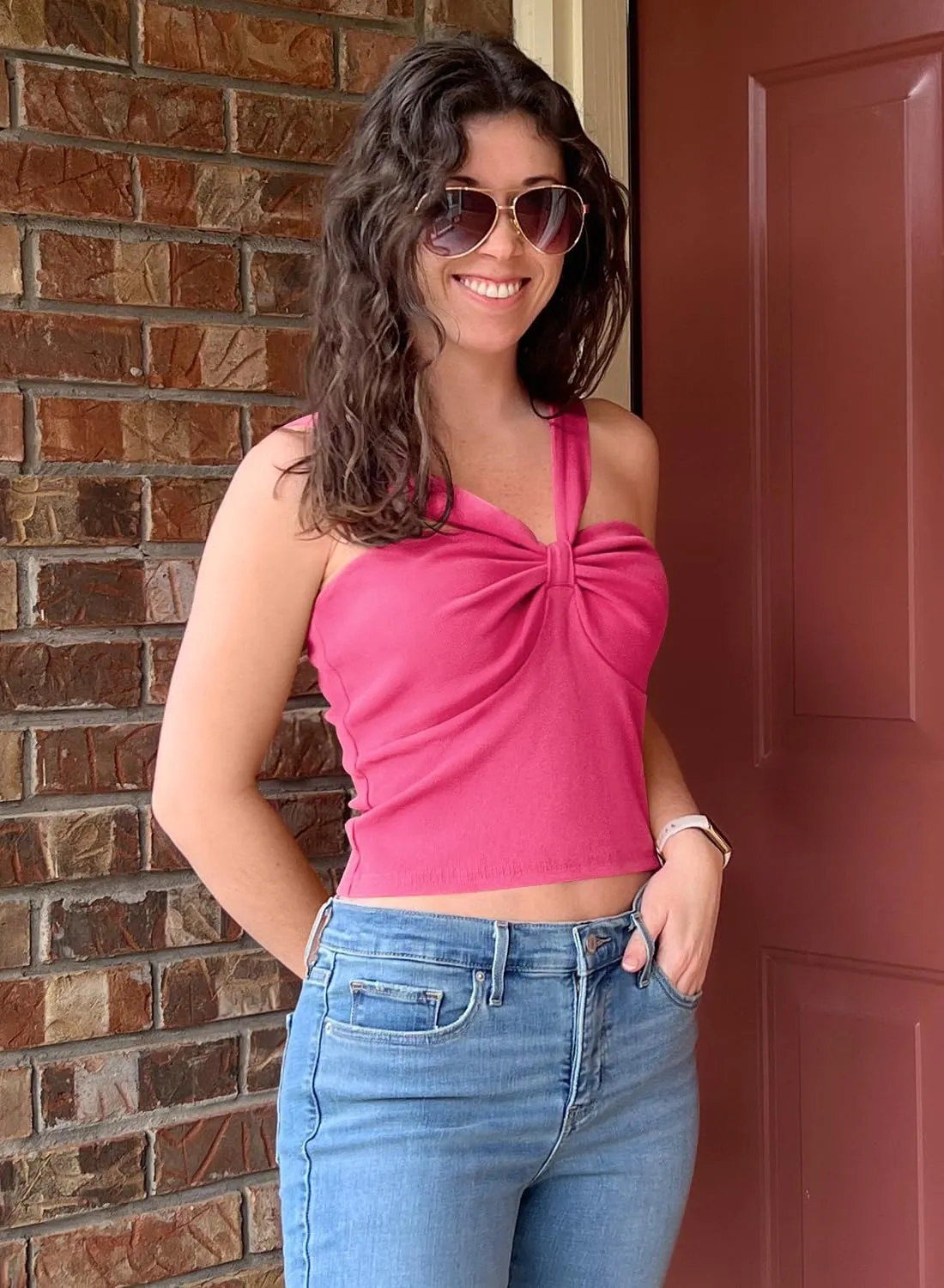 MIHOLL Going Out Tops for Women Cute Tank Tops Twist Front Ribbed Sleeveless Crop Top for Trendy Summer Sexy
