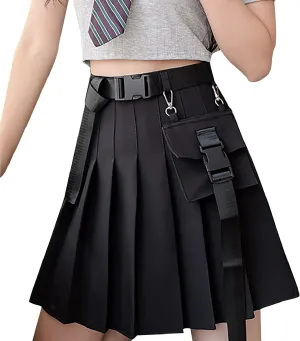 Mini Cargo Skirts for Women Cargo Skirt Jean Skirt Mini Skirt High Waist Maxi Paperbag Skirt with Leather Pleated