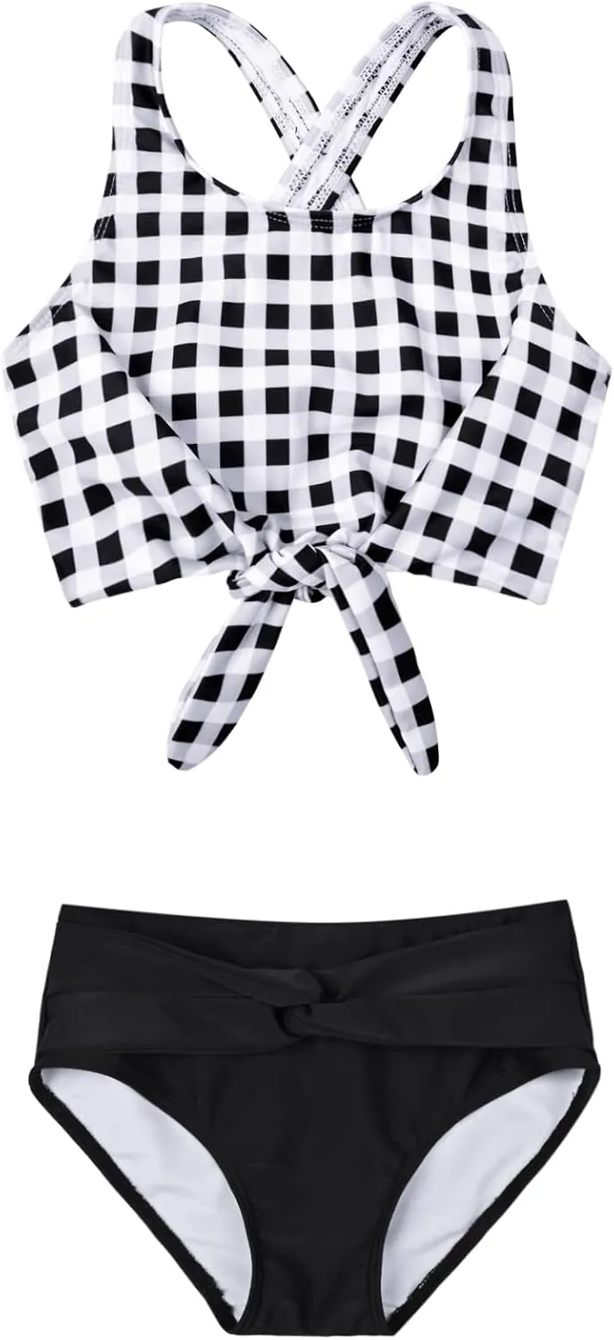 Mirawise Girls Swimsuits Swimwear Bathing Suit Beach Bikini Two Piece Tie Front Swimsiuts 4-13Y