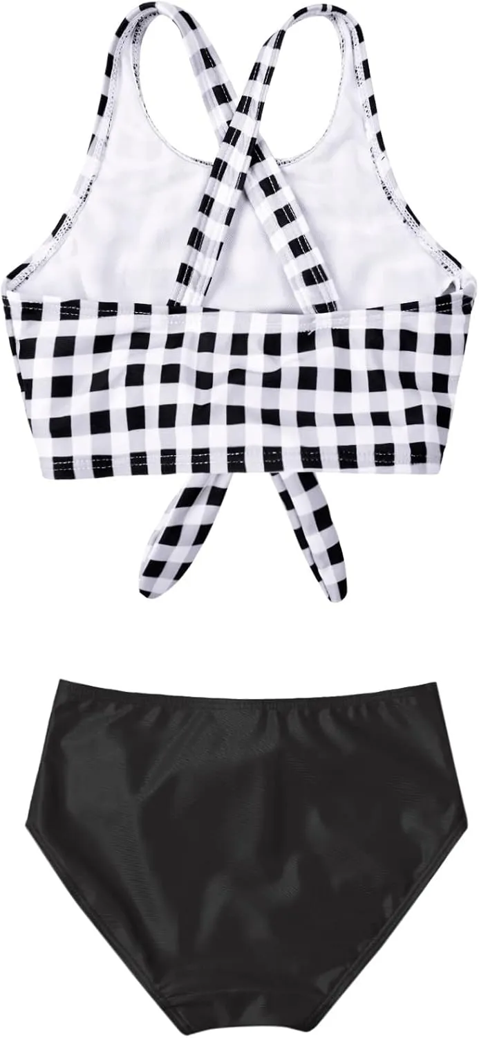 Mirawise Girls Swimsuits Swimwear Bathing Suit Beach Bikini Two Piece Tie Front Swimsiuts 4-13Y
