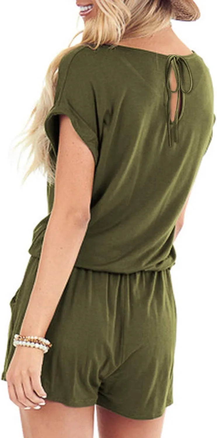 Mokayee Womens Summer Cute Front Tie Short Jumpsuits Rompers with Pockets