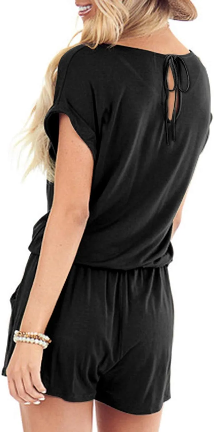 Mokayee Womens Summer Cute Front Tie Short Jumpsuits Rompers with Pockets
