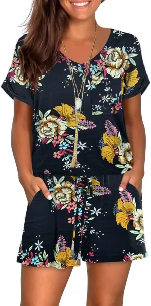 Mokayee Womens Summer Cute Front Tie Short Jumpsuits Rompers with Pockets