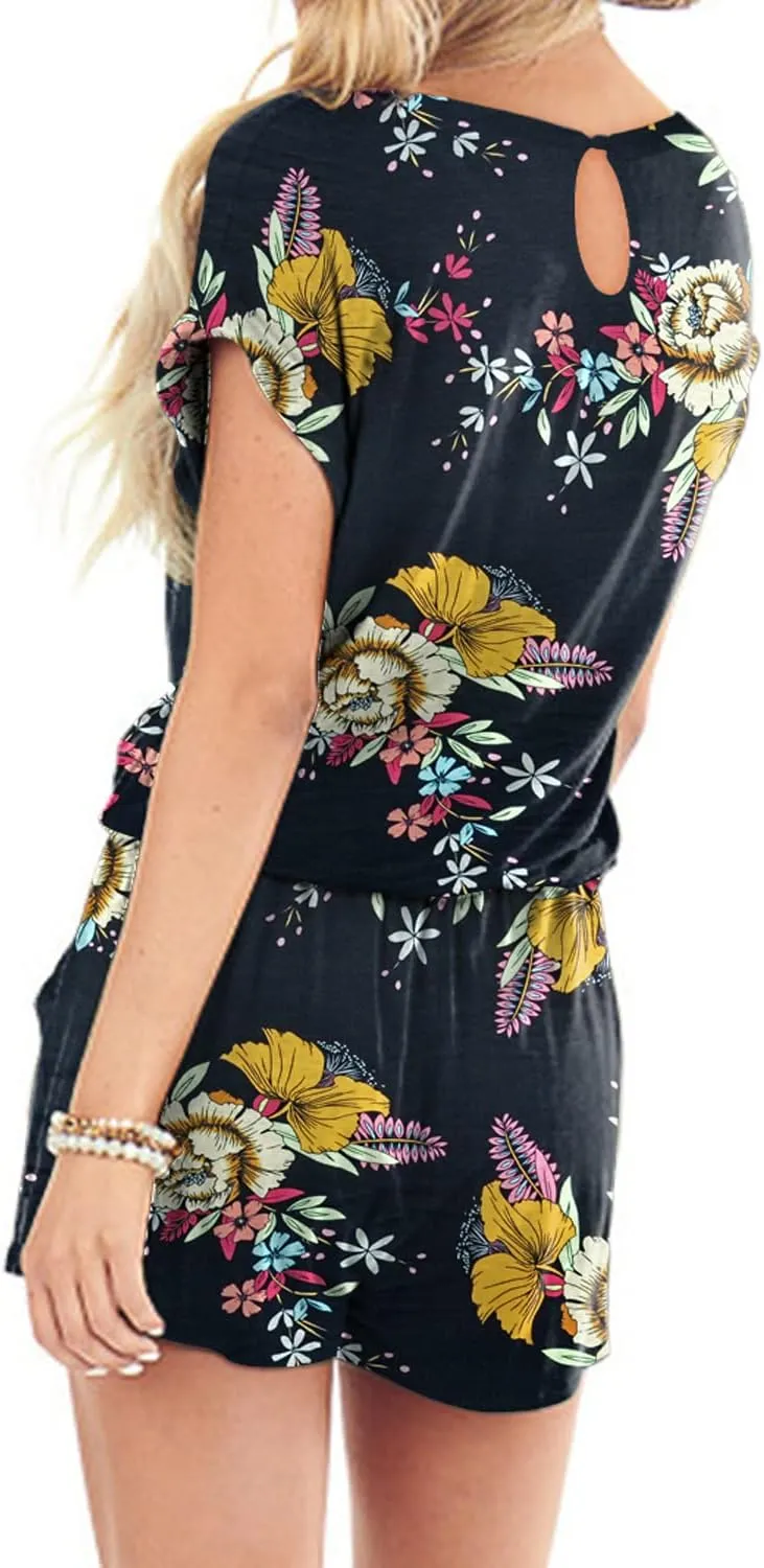 Mokayee Womens Summer Cute Front Tie Short Jumpsuits Rompers with Pockets
