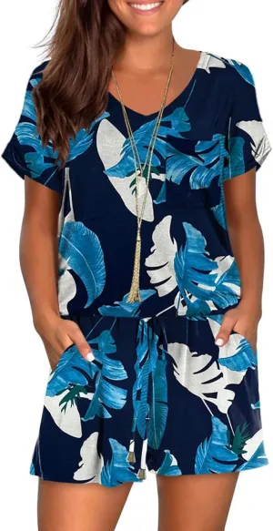 Mokayee Womens Summer Cute Front Tie Short Jumpsuits Rompers with Pockets