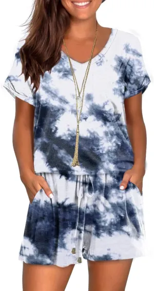 Mokayee Womens Summer Cute Front Tie Short Jumpsuits Rompers with Pockets
