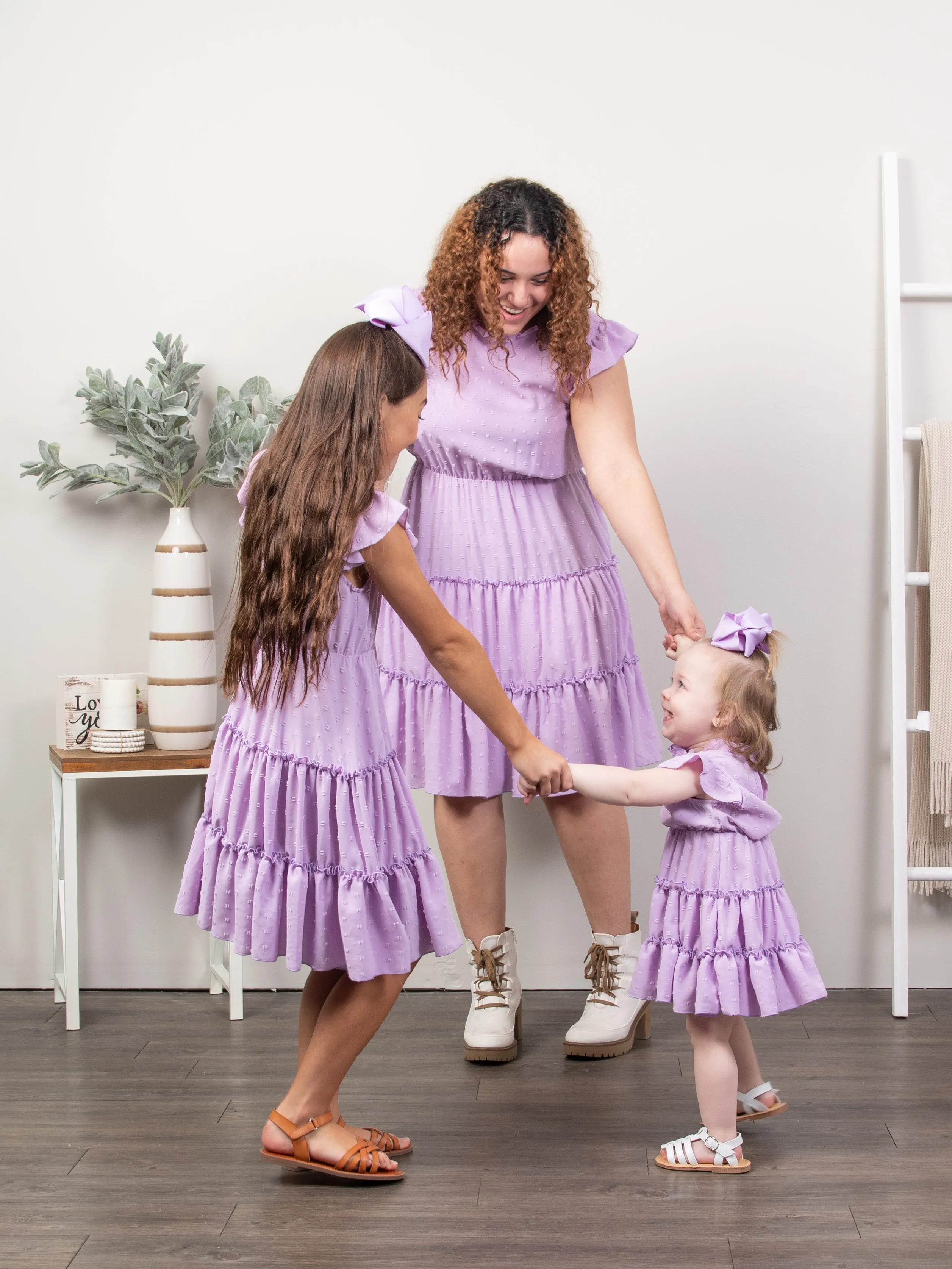 Mom & Me Lavender Tiered Mock Neck Dress
