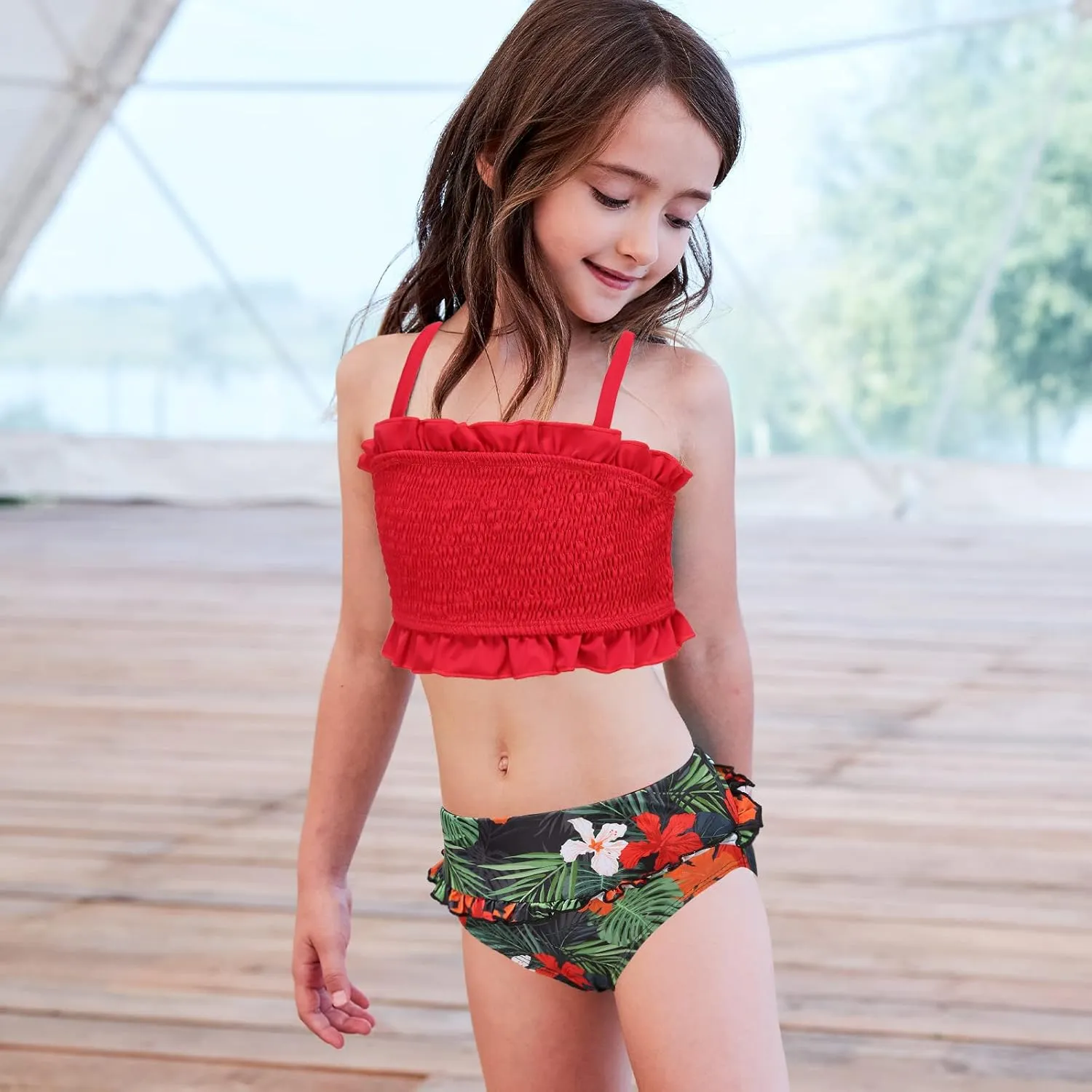 Moon Tree Girls Two Piece Bikini Swimsuits Bathing Suit Athletic Swim Suit