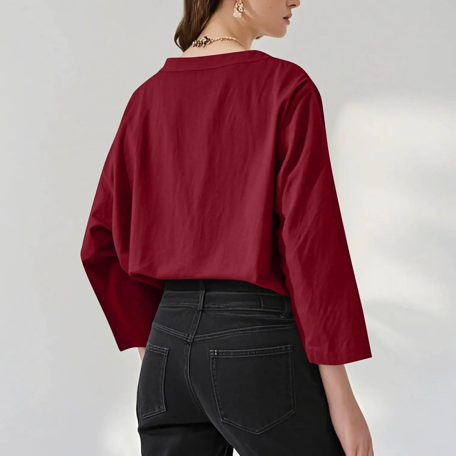 NBXNZWF Womens Cotton Linen Shirts 3/4 Sleeve Summer Loose Casual Tunic Button Down Office Work Lightweight Gauze Blouses