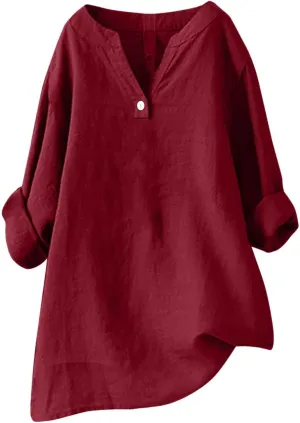 NBXNZWF Womens Cotton Linen Shirts 3/4 Sleeve Summer Loose Casual Tunic Button Down Office Work Lightweight Gauze Blouses