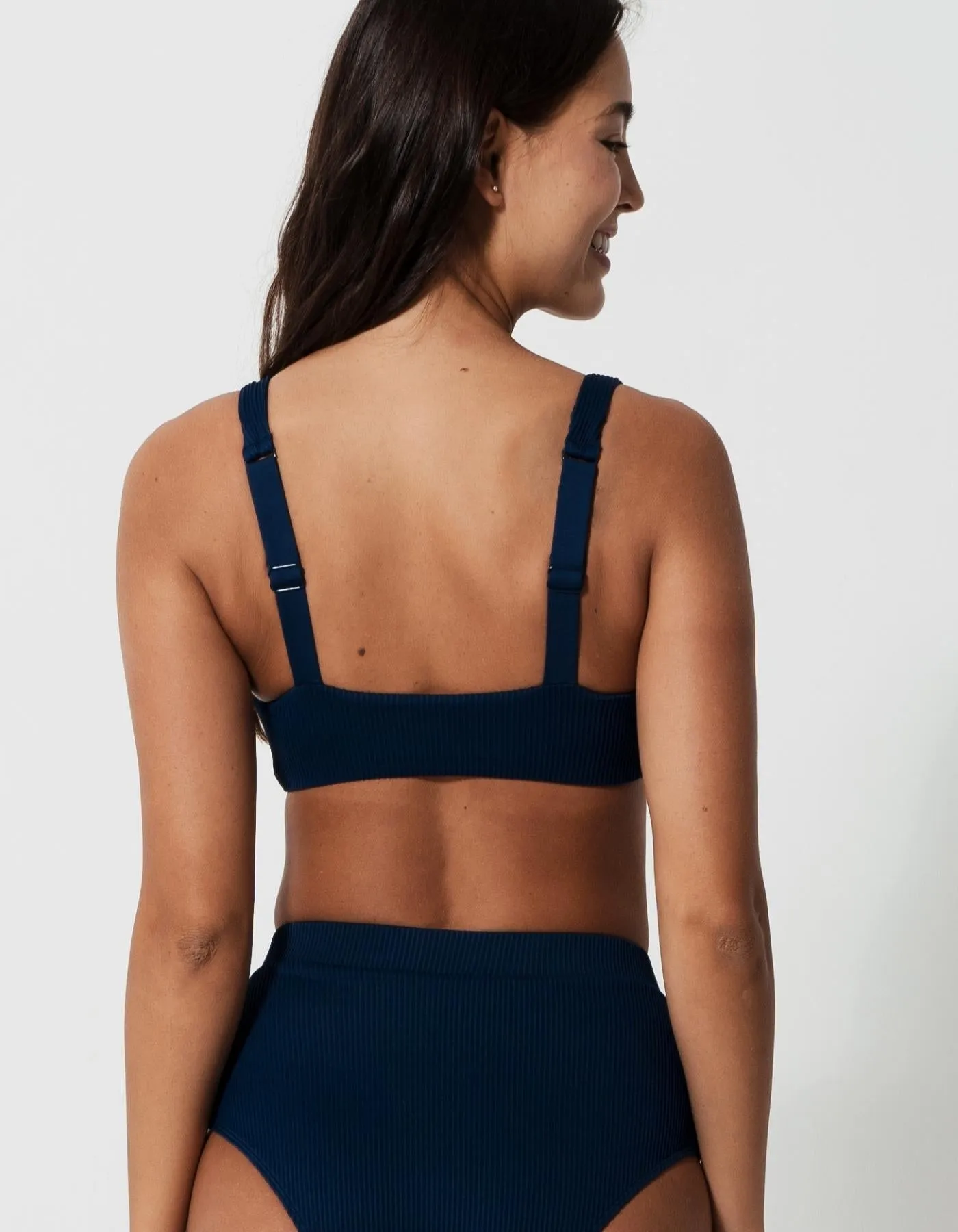 Nikoi Midnight Blue Ribbed Tank Bikini Top