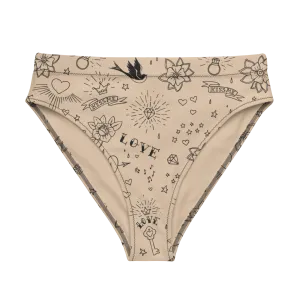 Nude Tattoo Sport High-Waisted Bikini Bottom