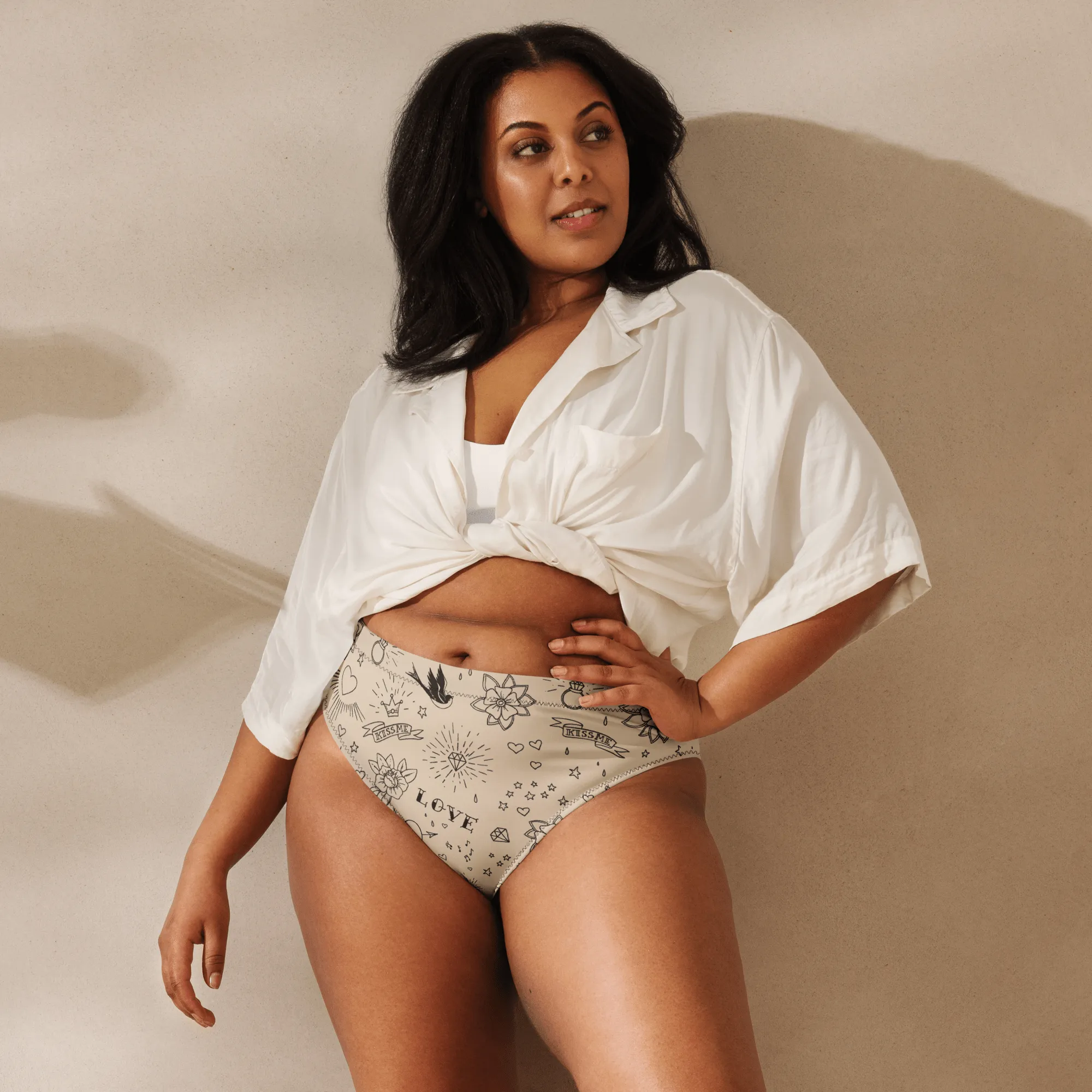 Nude Tattoo Sport High-Waisted Bikini Bottom