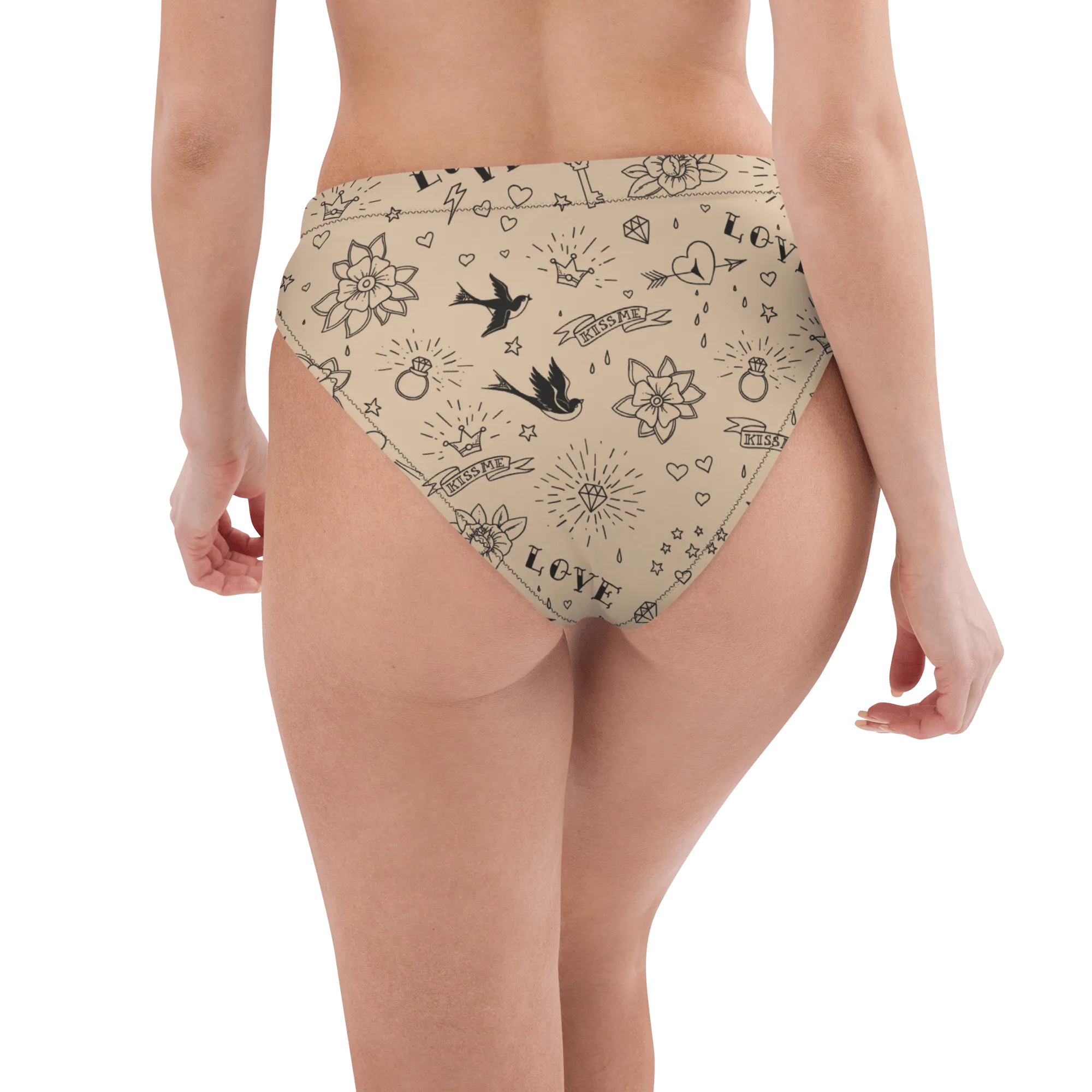 Nude Tattoo Sport High-Waisted Bikini Bottom