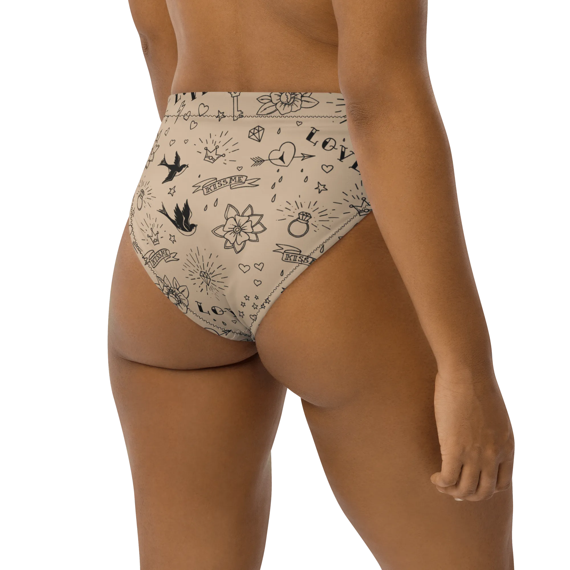 Nude Tattoo Sport High-Waisted Bikini Bottom