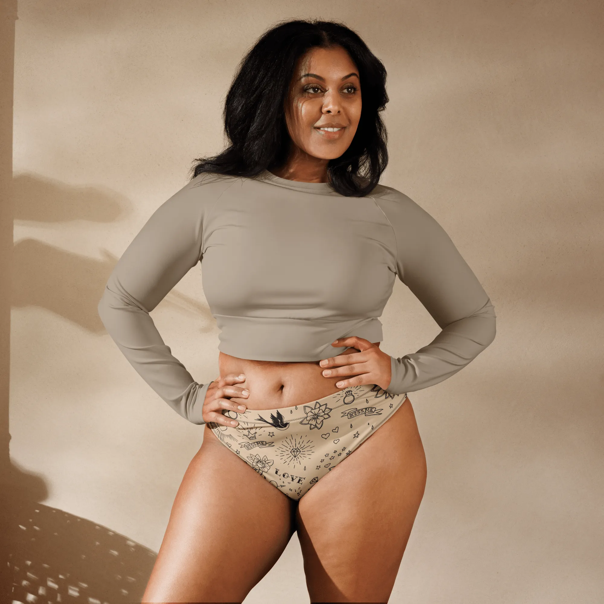 Nude Tattoo Sport High-Waisted Bikini Bottom