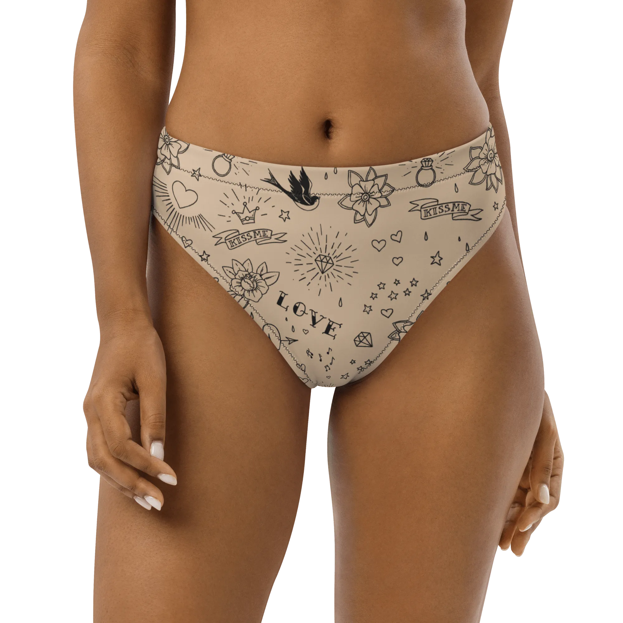Nude Tattoo Sport High-Waisted Bikini Bottom