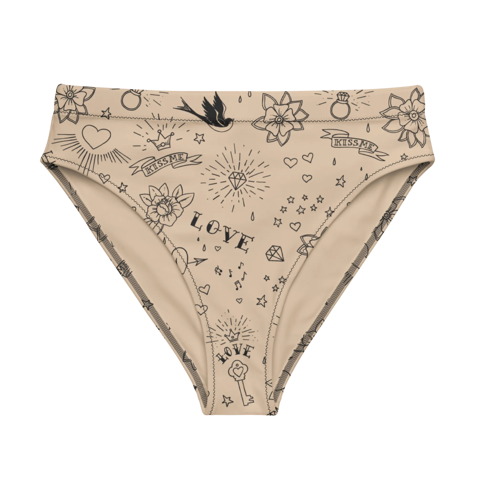 Nude Tattoo Sport High-Waisted Bikini Bottom
