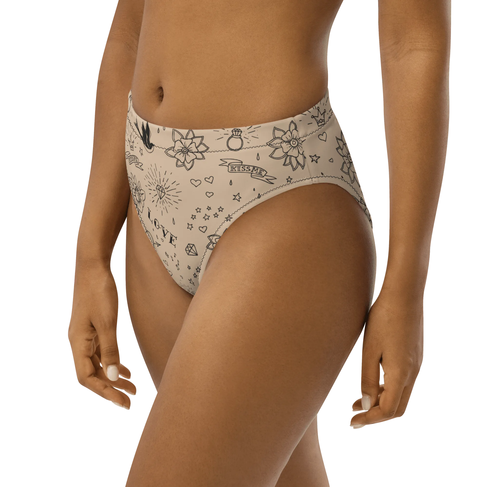 Nude Tattoo Sport High-Waisted Bikini Bottom