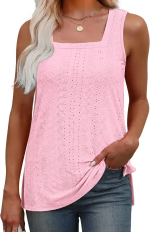 OFEEFAN Womens Tank Tops Square Neck Summer Loose Fit Casual Basic Fashion Flowy Sleeveless
