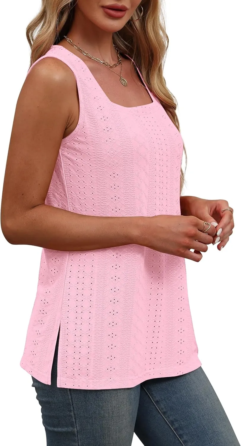 OFEEFAN Womens Tank Tops Square Neck Summer Loose Fit Casual Basic Fashion Flowy Sleeveless
