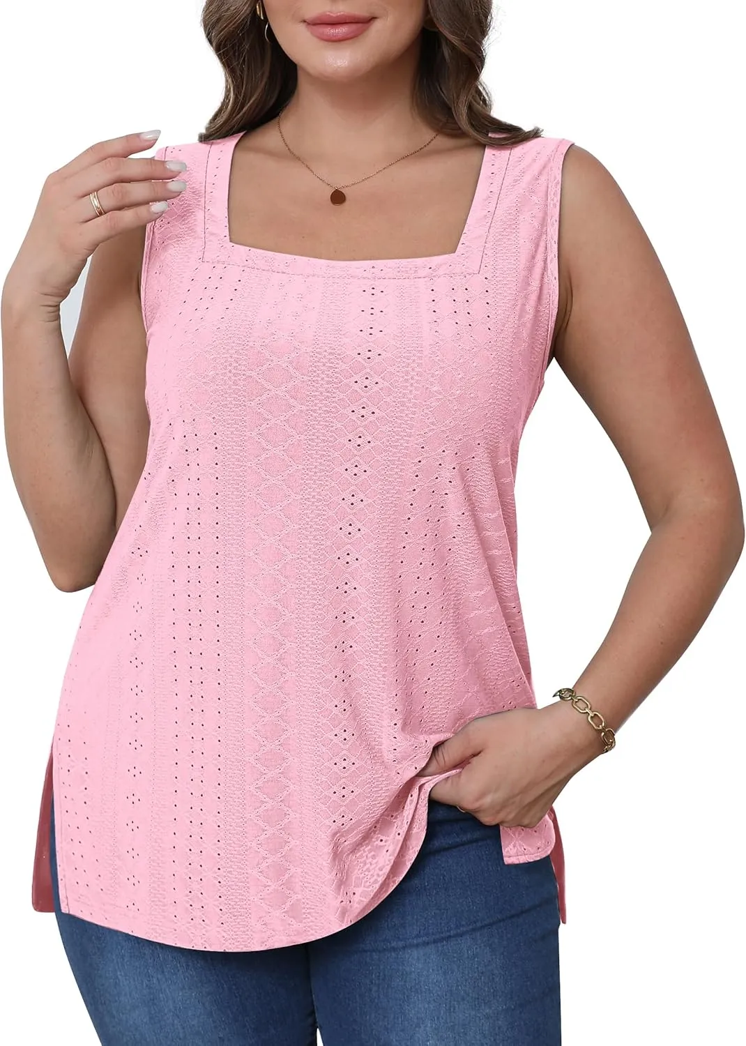 OFEEFAN Womens Tank Tops Square Neck Summer Loose Fit Casual Basic Fashion Flowy Sleeveless