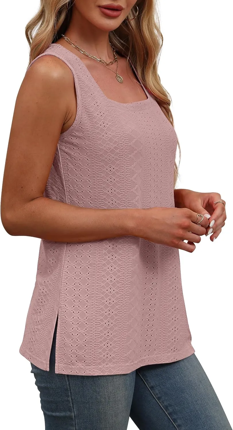 OFEEFAN Womens Tank Tops Square Neck Summer Loose Fit Casual Basic Fashion Flowy Sleeveless