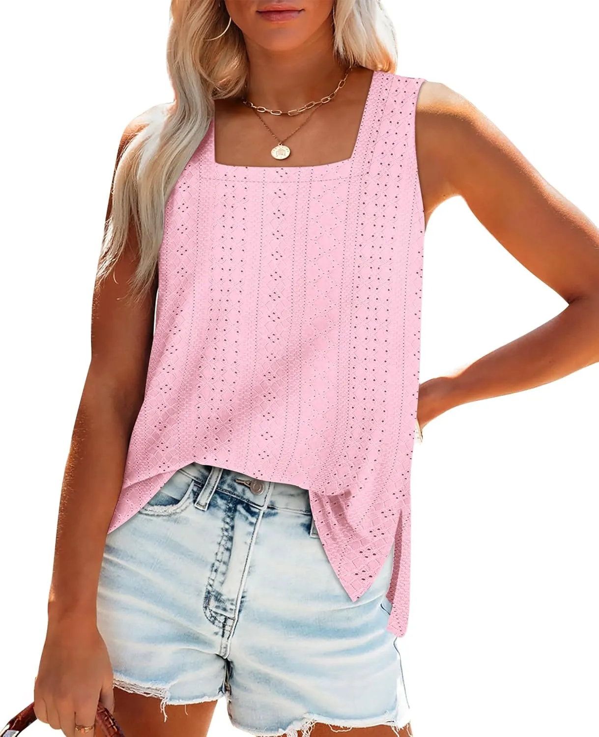 OFEEFAN Womens Tank Tops Square Neck Summer Loose Fit Casual Basic Fashion Flowy Sleeveless