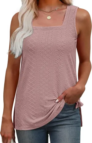 OFEEFAN Womens Tank Tops Square Neck Summer Loose Fit Casual Basic Fashion Flowy Sleeveless