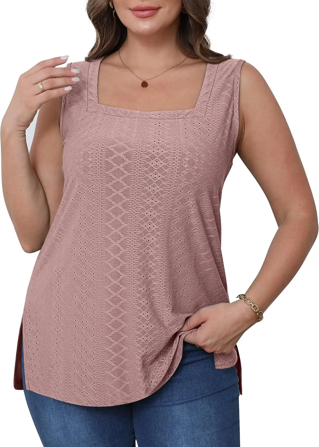 OFEEFAN Womens Tank Tops Square Neck Summer Loose Fit Casual Basic Fashion Flowy Sleeveless