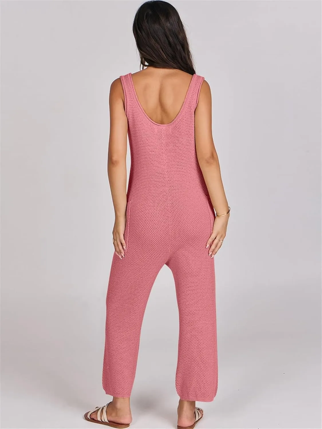 One Piece Jumpsuits for Women 2025 Casual Waffle Knit Jumpsuit Summer Comfy Sleeveless V Neck Romper Beach Overalls
