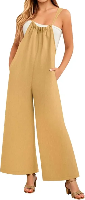 One Piece Jumpsuits for Women Casual Sleeveless Spaghetti Strap Rompers Summer Overalls Beach Vacation Outfits 2025