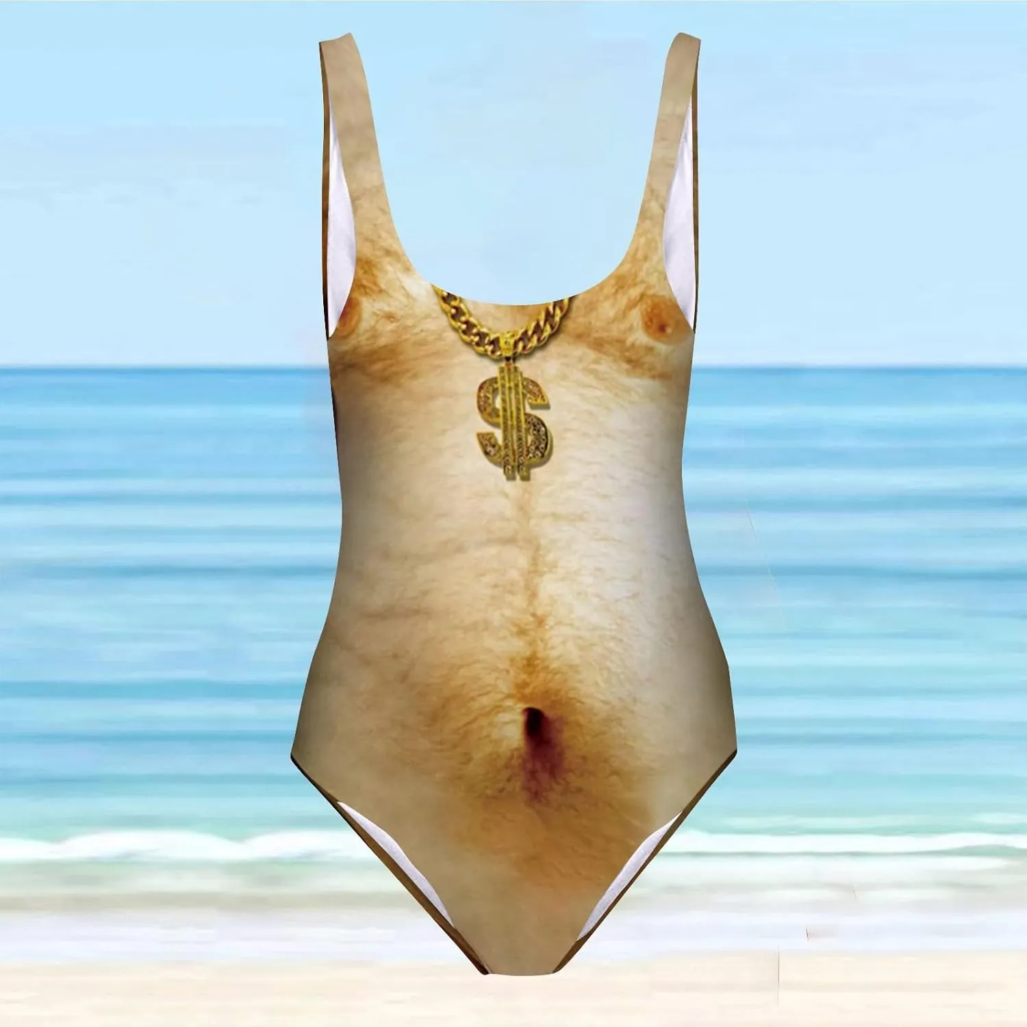 One Piece Swimsuit Funny Hairy Chest Swimwear Bathing Suit for Women Beachwear Bodysuits for Women Swimwear Novelty