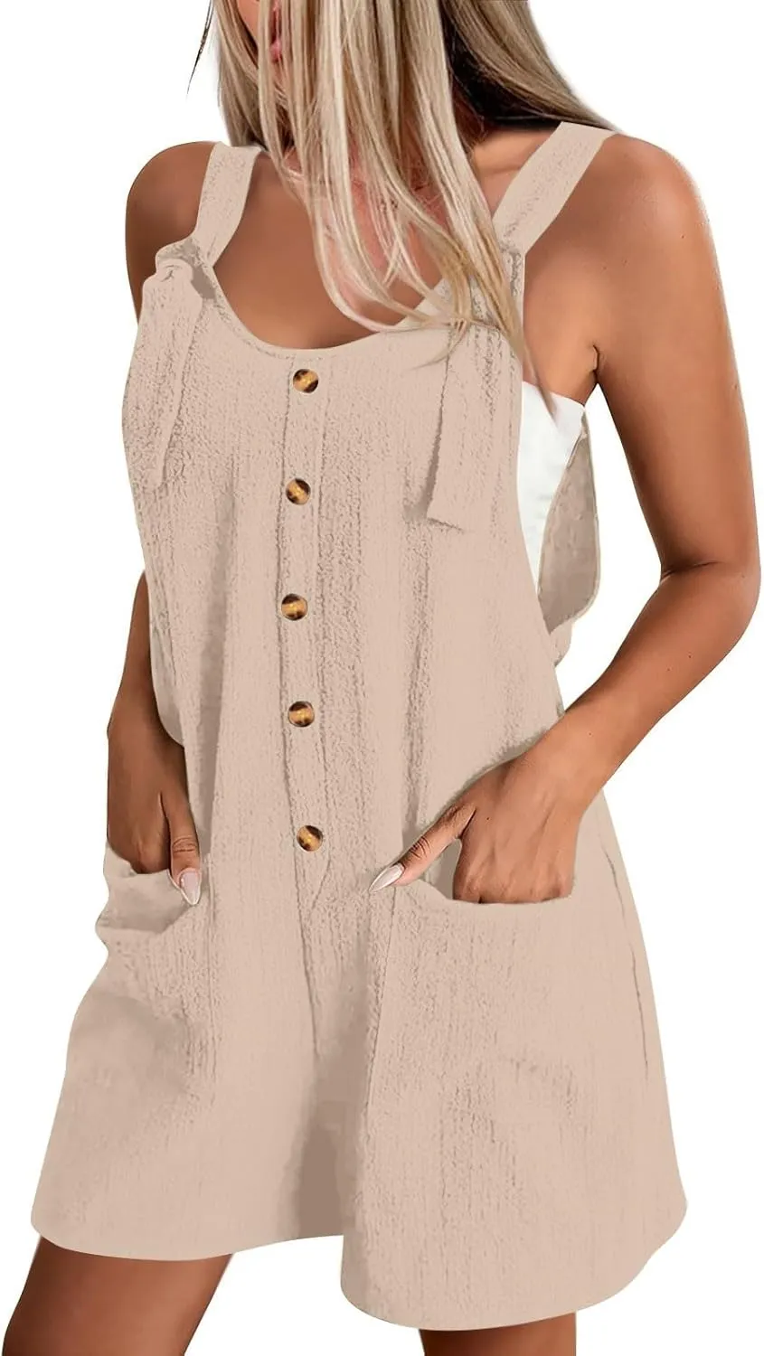 Overall Shorts for Women 2025 Casual Summer Wide Leg One Piece Jumpsuits Adjustable Strap Linen Rompers with Pockets