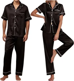 Pajamas for Women Set Silk Satin Pajama 2 Piece Set Short Sleeve Tops Pants Outifts Summer Sleepwear Set 2025
