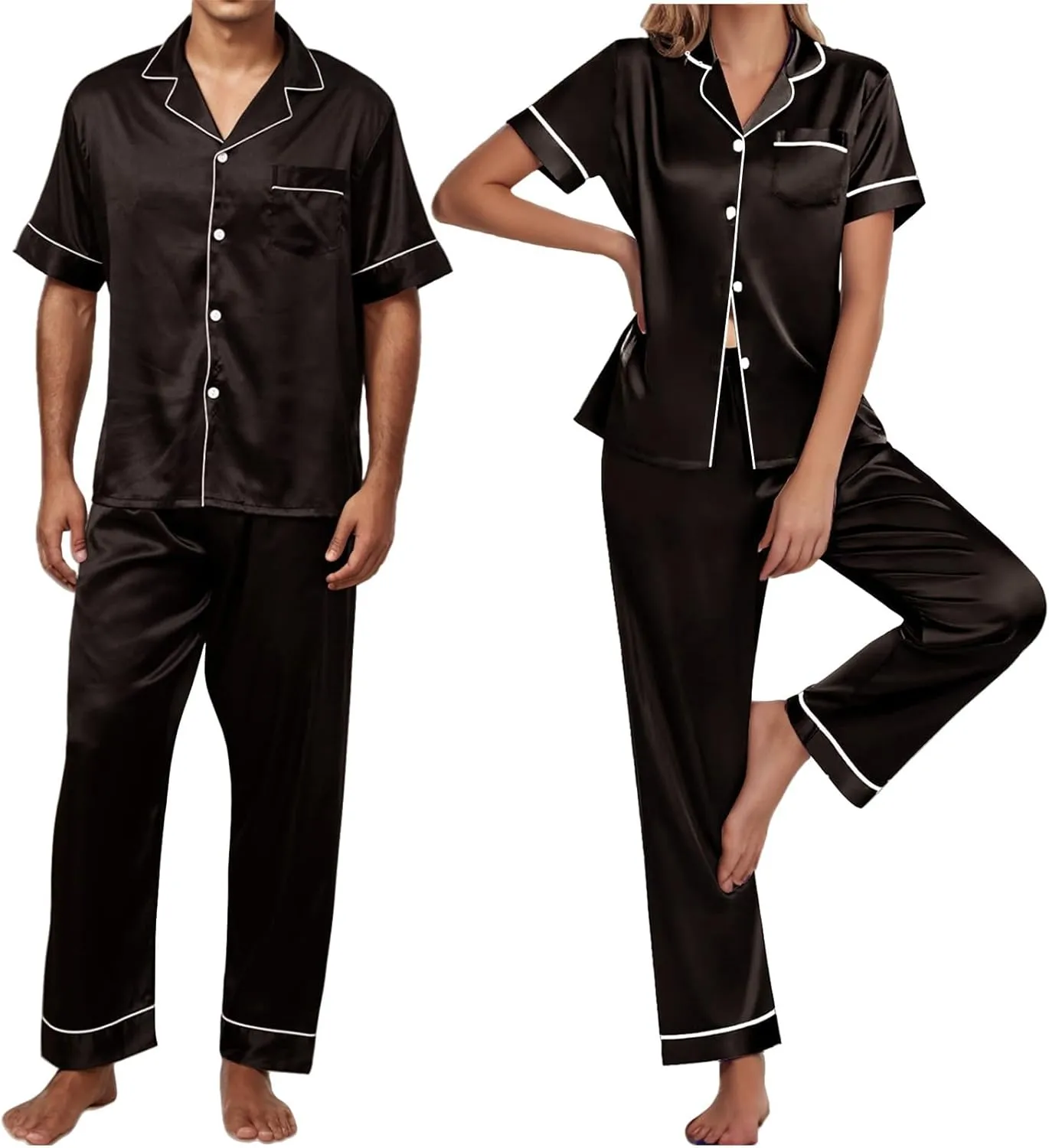 Pajamas for Women Set Silk Satin Pajama 2 Piece Set Short Sleeve Tops Pants Outifts Summer Sleepwear Set 2025