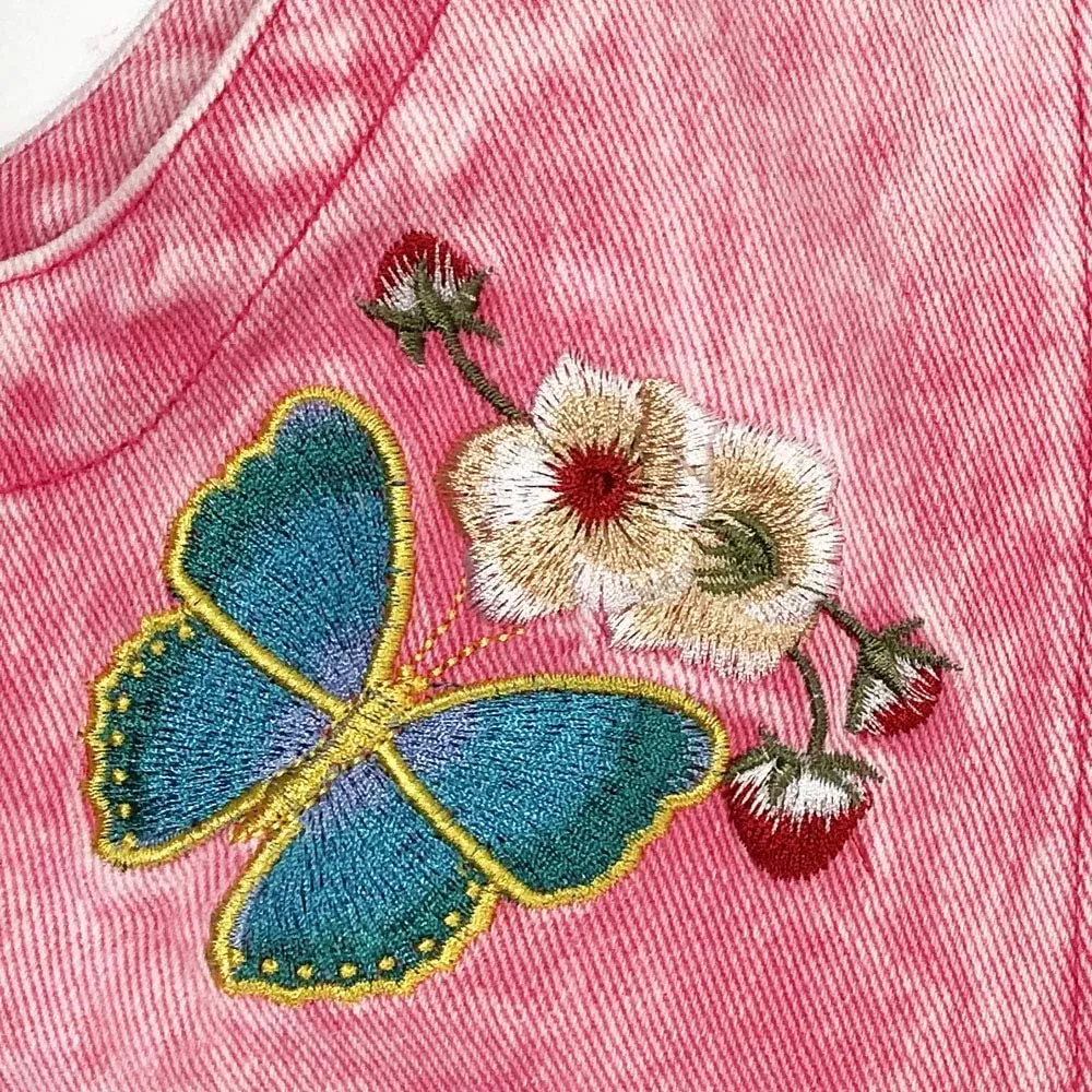 Peacolate 5-14Years Girls Pink Embroidered Denim Overalls Denim Jumpsuits & Rompers Big Girls Pants