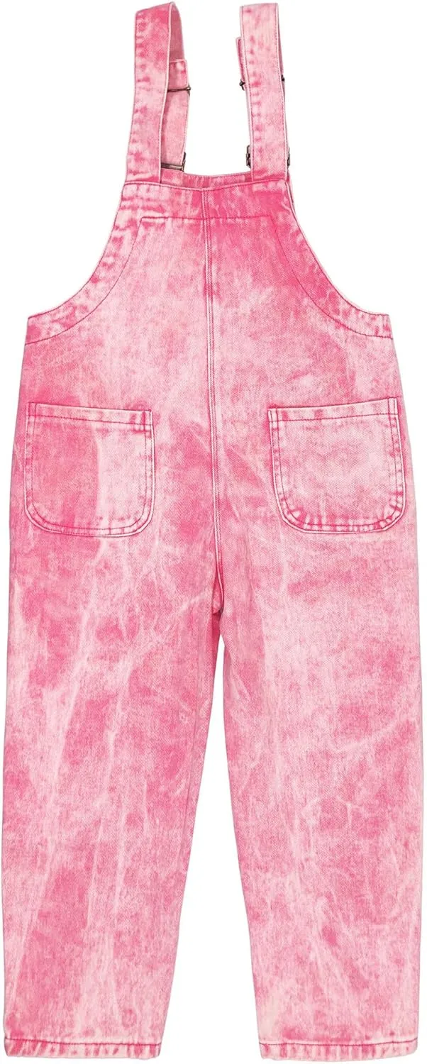 Peacolate 5-14Years Girls Pink Embroidered Denim Overalls Denim Jumpsuits & Rompers Big Girls Pants