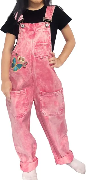 Peacolate 5-14Years Girls Pink Embroidered Denim Overalls Denim Jumpsuits & Rompers Big Girls Pants