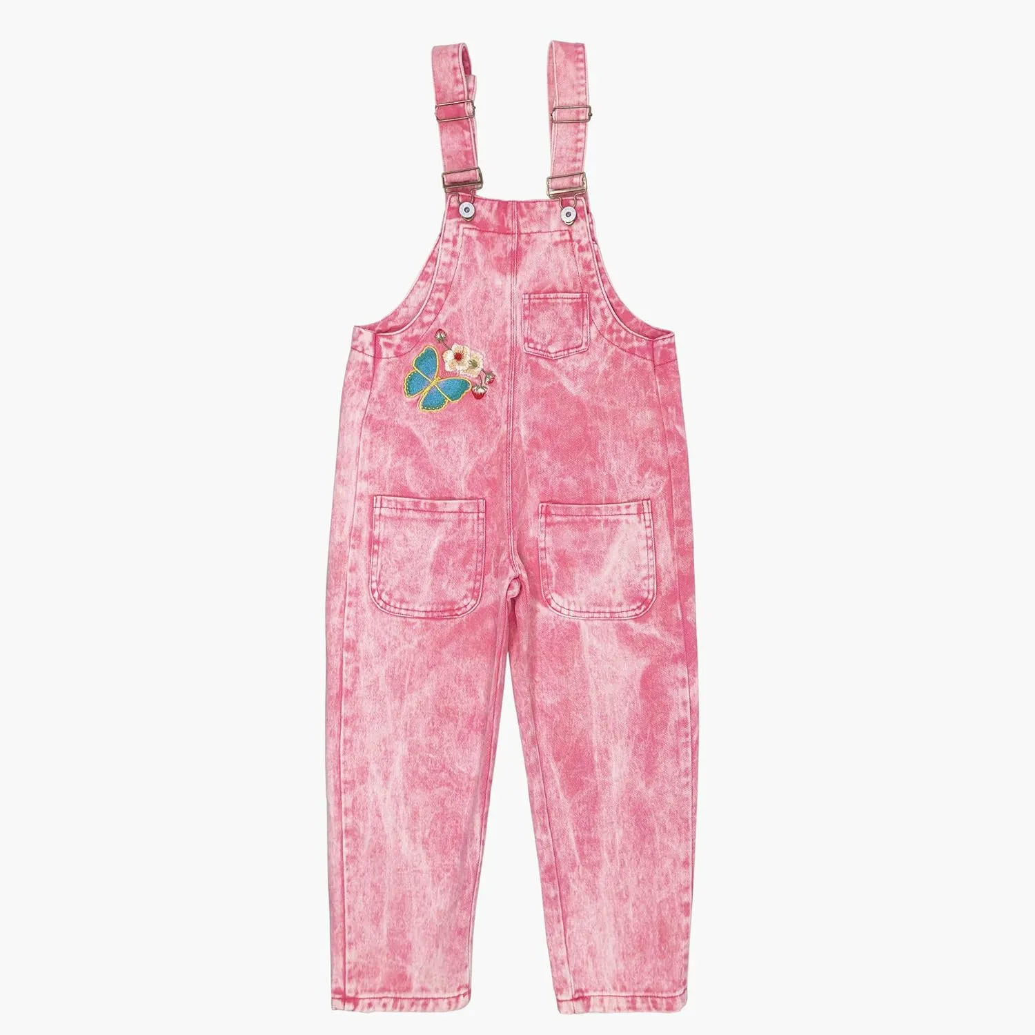 Peacolate 5-14Years Girls Pink Embroidered Denim Overalls Denim Jumpsuits & Rompers Big Girls Pants