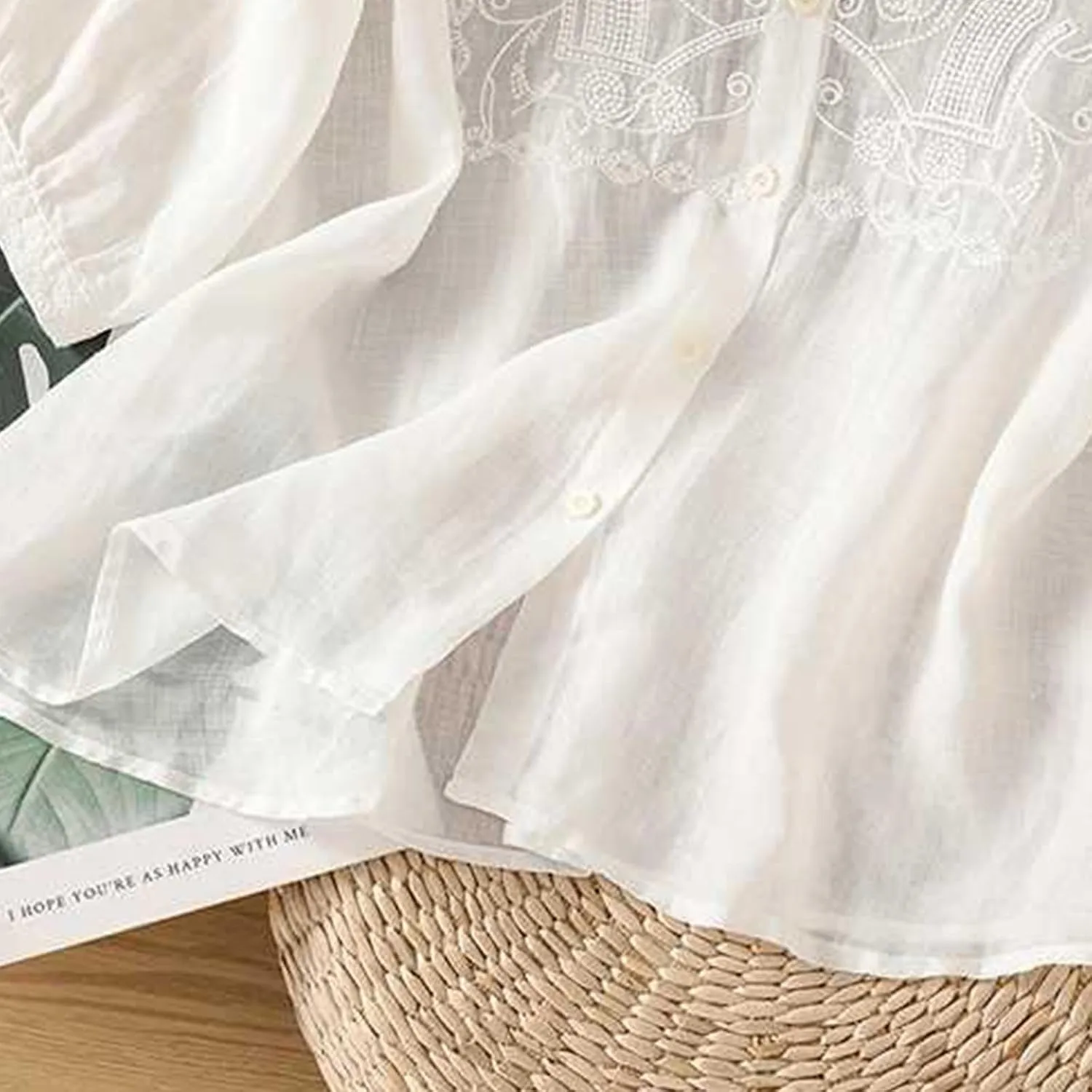 Peter Pan Collar Cotton Linen Shirt for Women Summer Lightweight Half Sleeve Button Up Tunic Tops Casual Boho Blouse