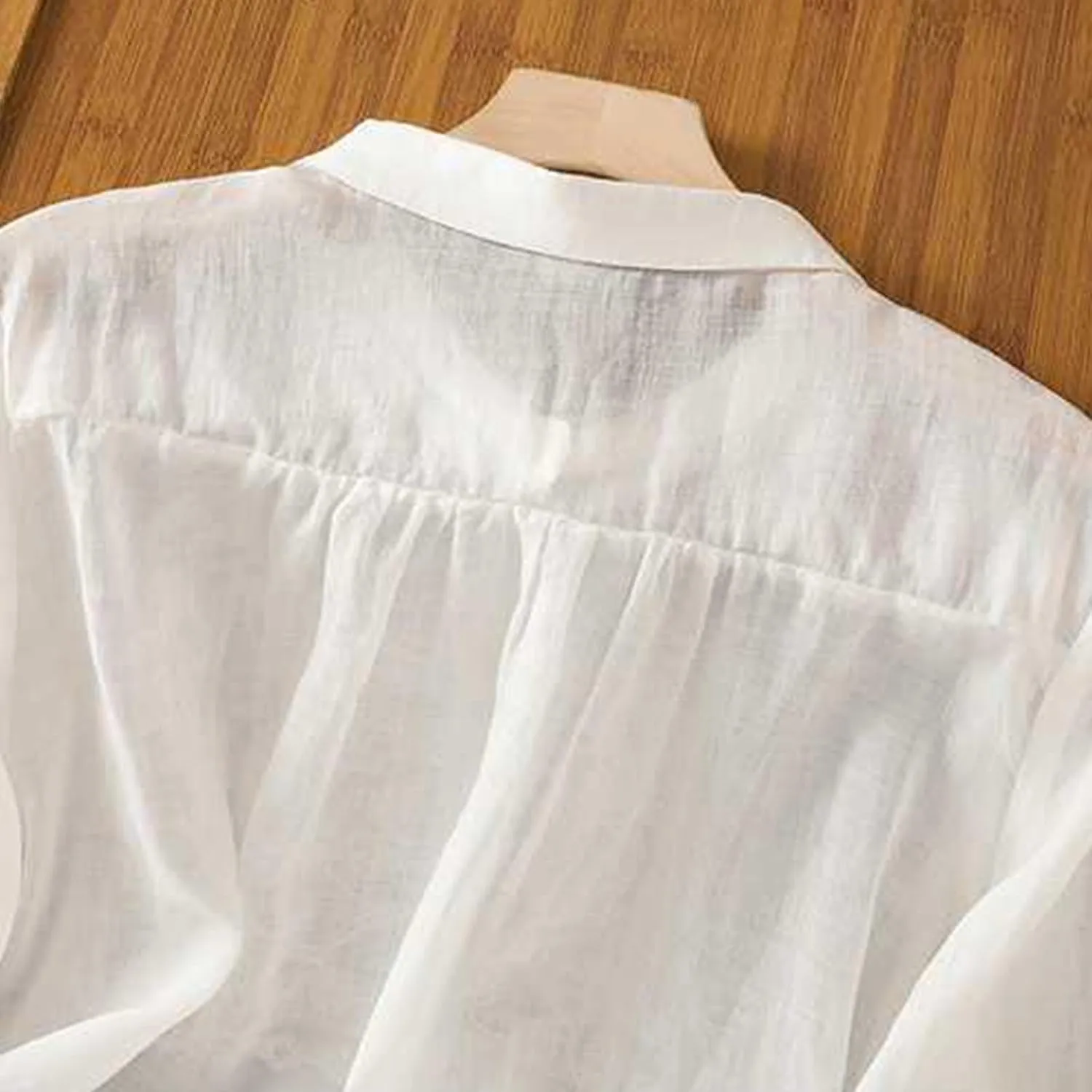 Peter Pan Collar Cotton Linen Shirt for Women Summer Lightweight Half Sleeve Button Up Tunic Tops Casual Boho Blouse