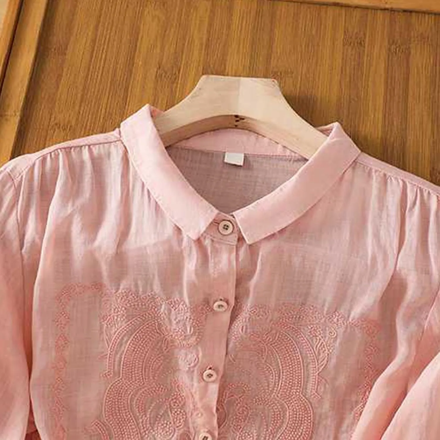 Peter Pan Collar Cotton Linen Shirt for Women Summer Lightweight Half Sleeve Button Up Tunic Tops Casual Boho Blouse