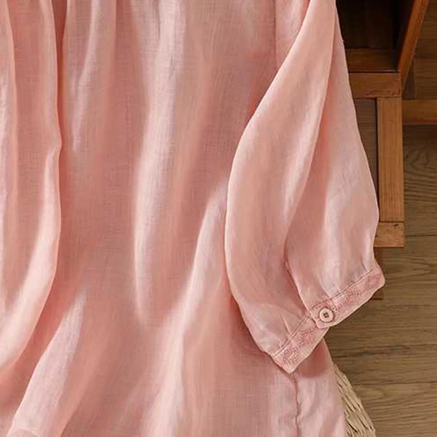 Peter Pan Collar Cotton Linen Shirt for Women Summer Lightweight Half Sleeve Button Up Tunic Tops Casual Boho Blouse