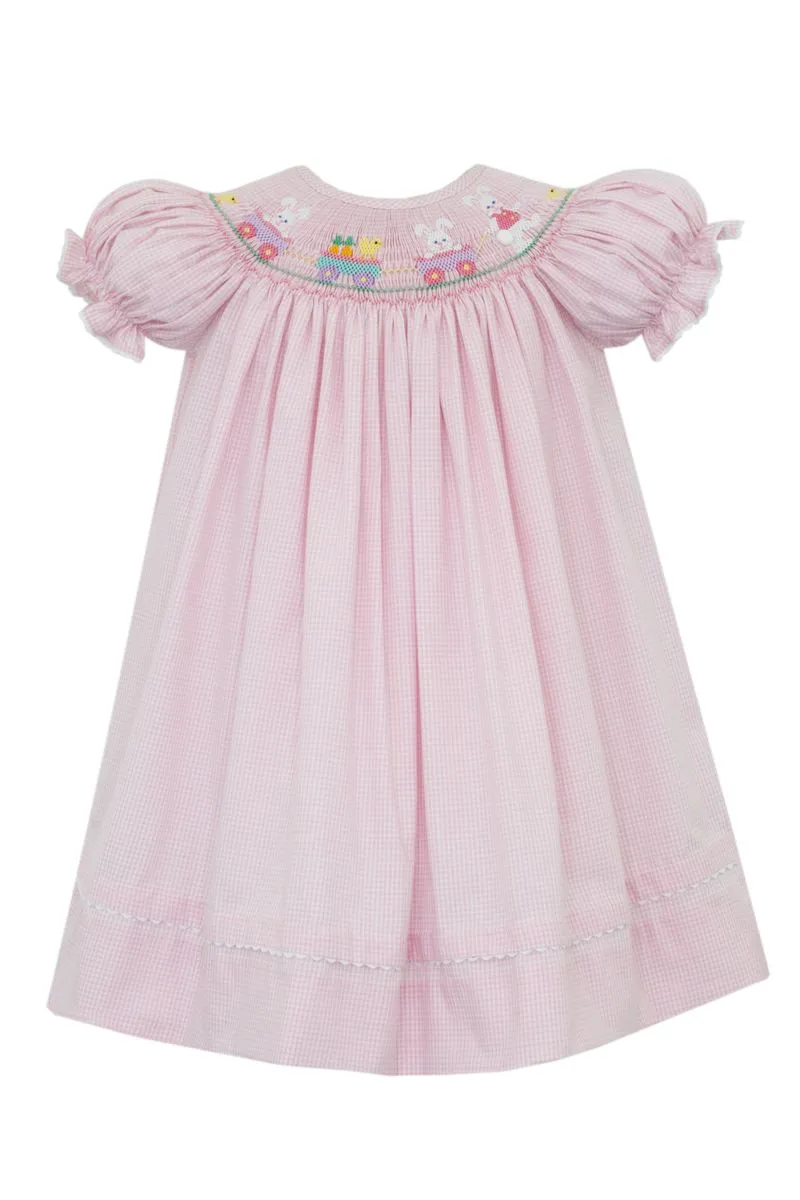 Pink Smocked Bunny Wagon Dress