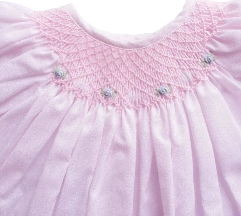 Pink Smocked Day Dress with Blue Rosettes