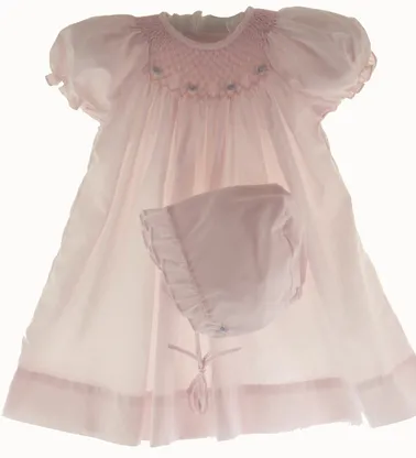 Pink Smocked Day Dress with Blue Rosettes
