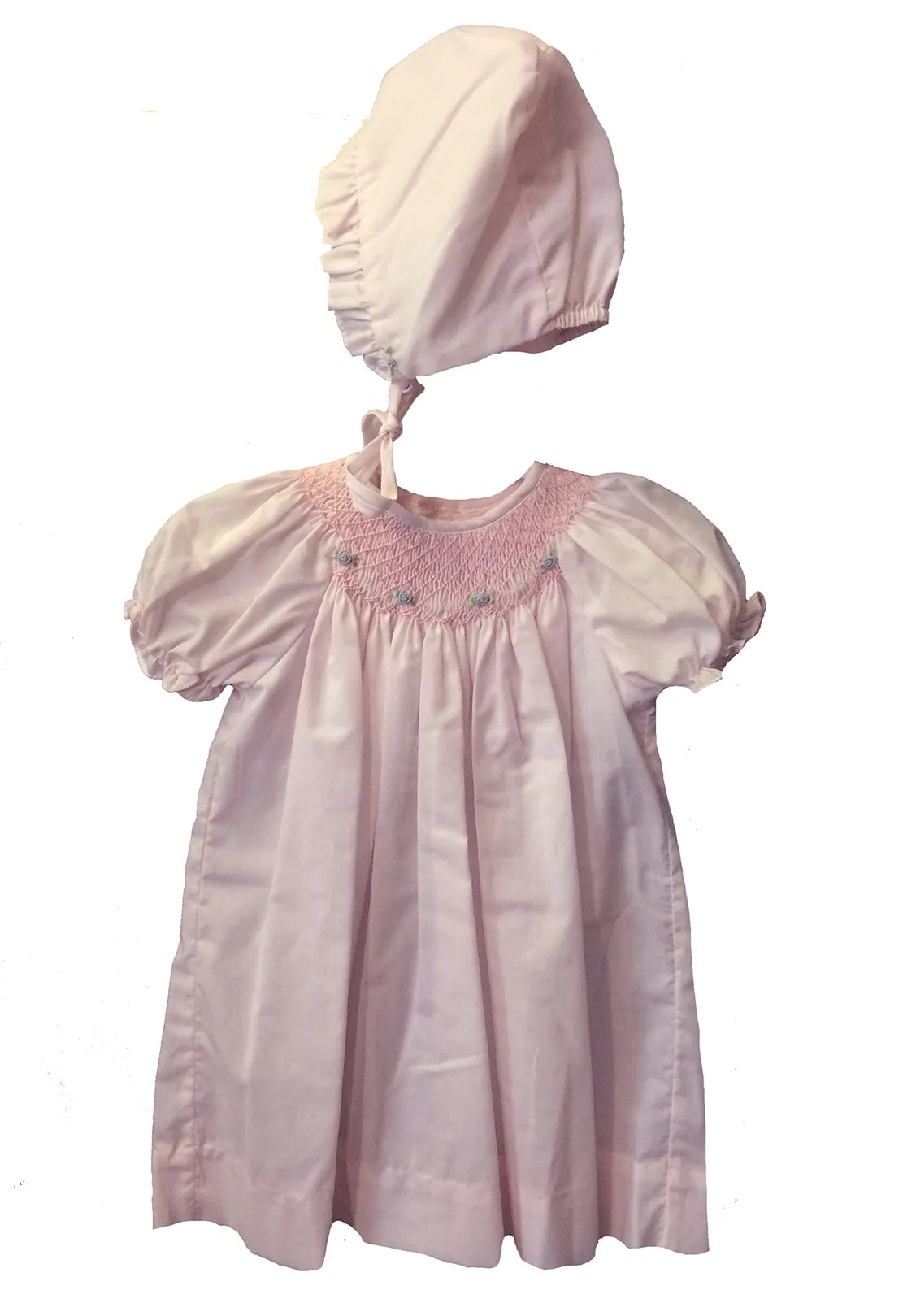 Pink Smocked Day Dress with Blue Rosettes