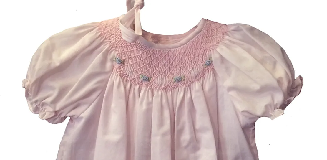 Pink Smocked Day Dress with Blue Rosettes