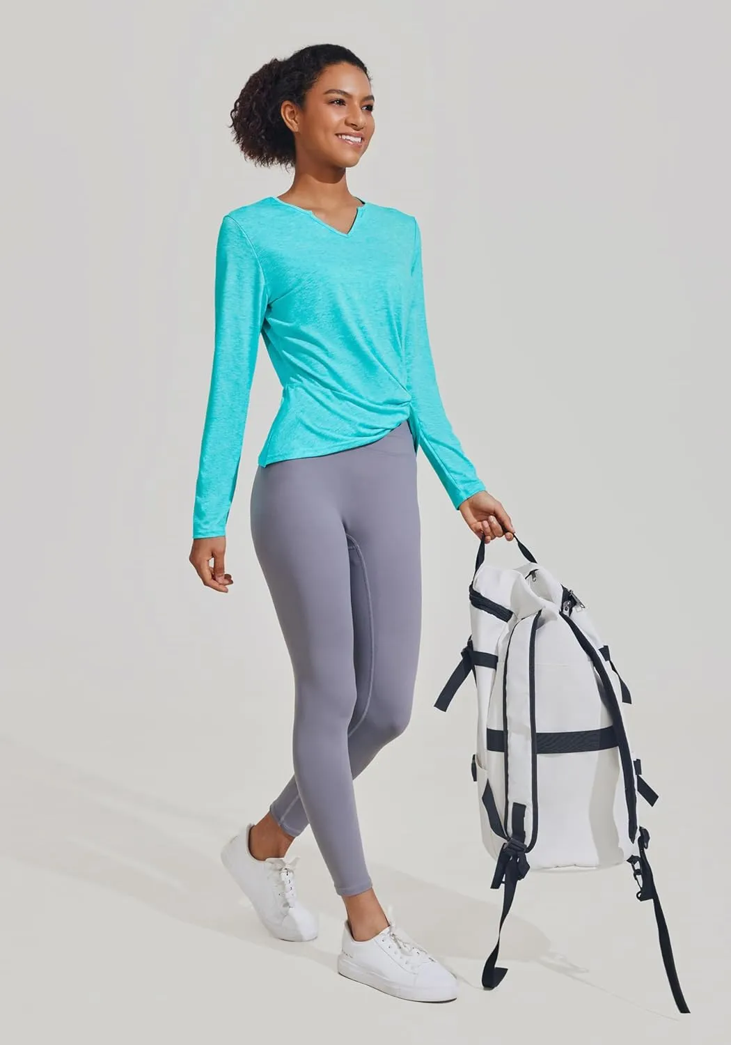 PINSPARK Womens Long Sleeve Shirts Workout Tops V Neck Twist Front Hiking Yoga Running Casual T-Shirt